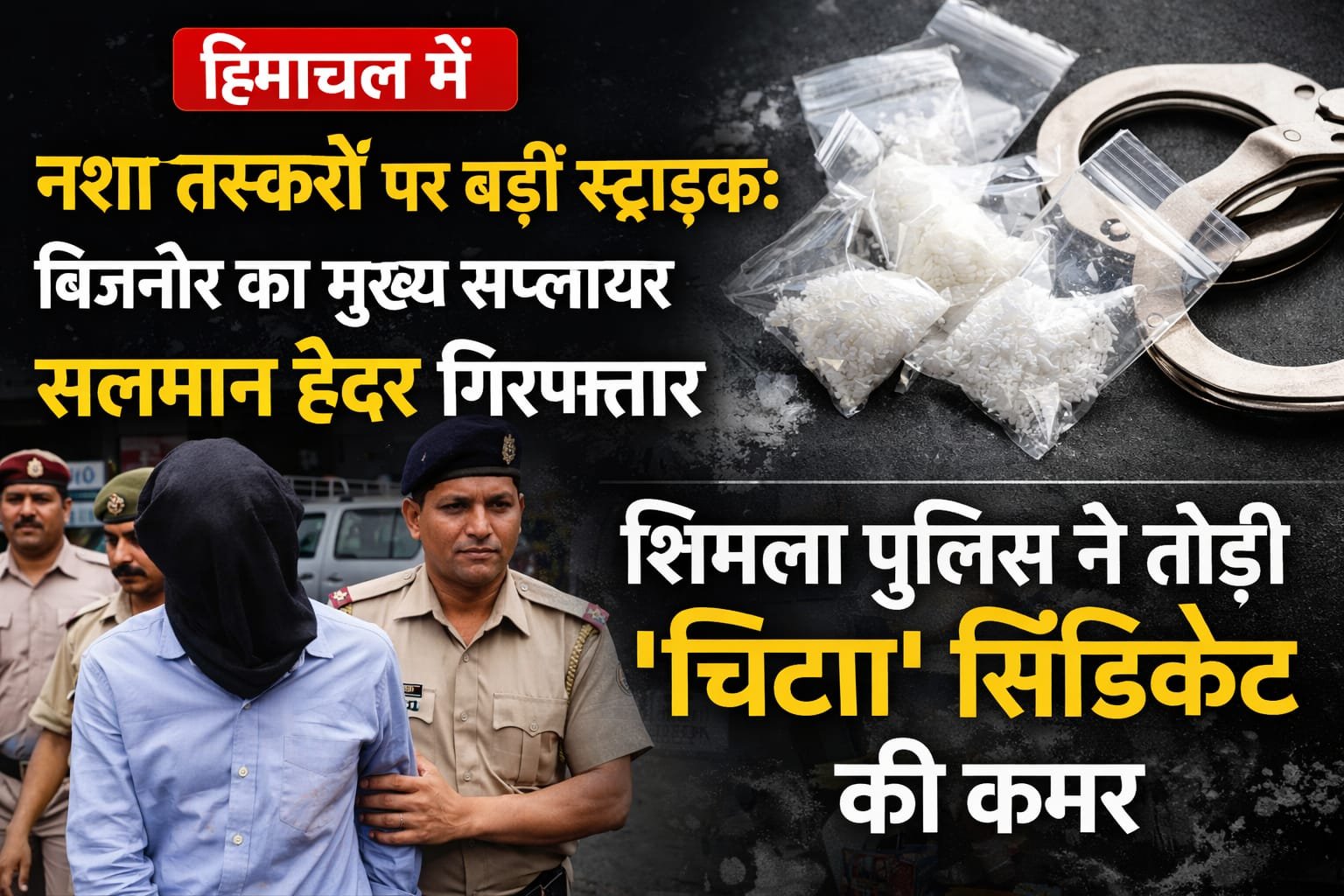 हिमाचल में नशा तस्करों पर बड़ी स्ट्राइक: बिजनौर का मुख्य सप्लायर सलमान हैदर गिरफ्तार शिमला पुलिस ने थोड़ी चित्त सिंडिकेट की कमर