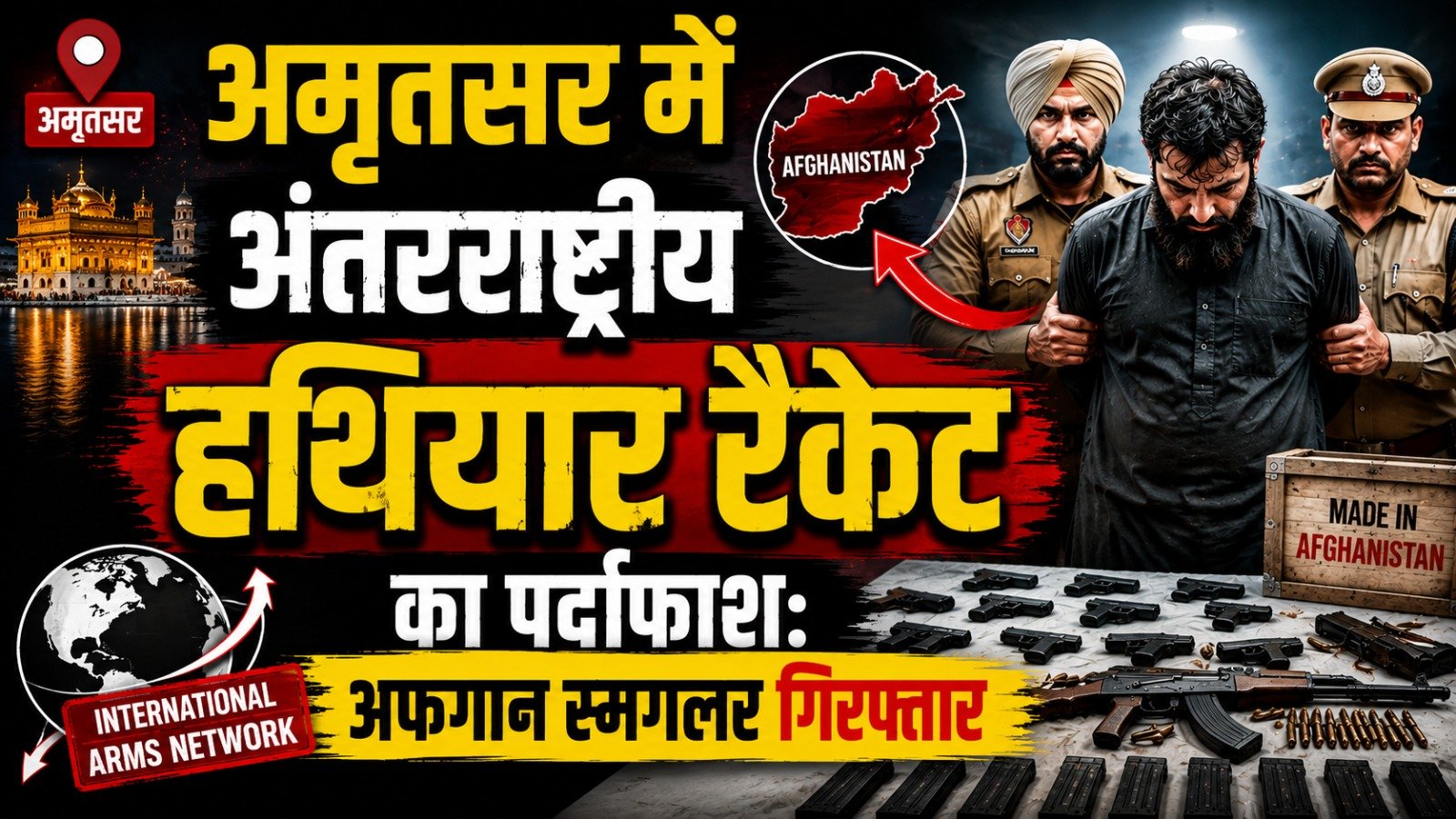अमृतसर में अंतरराष्ट्रीय हथियार रैकेट का पर्दाफाश: अफगान नागरिक समेत स्मगलर गिरफ्तार..