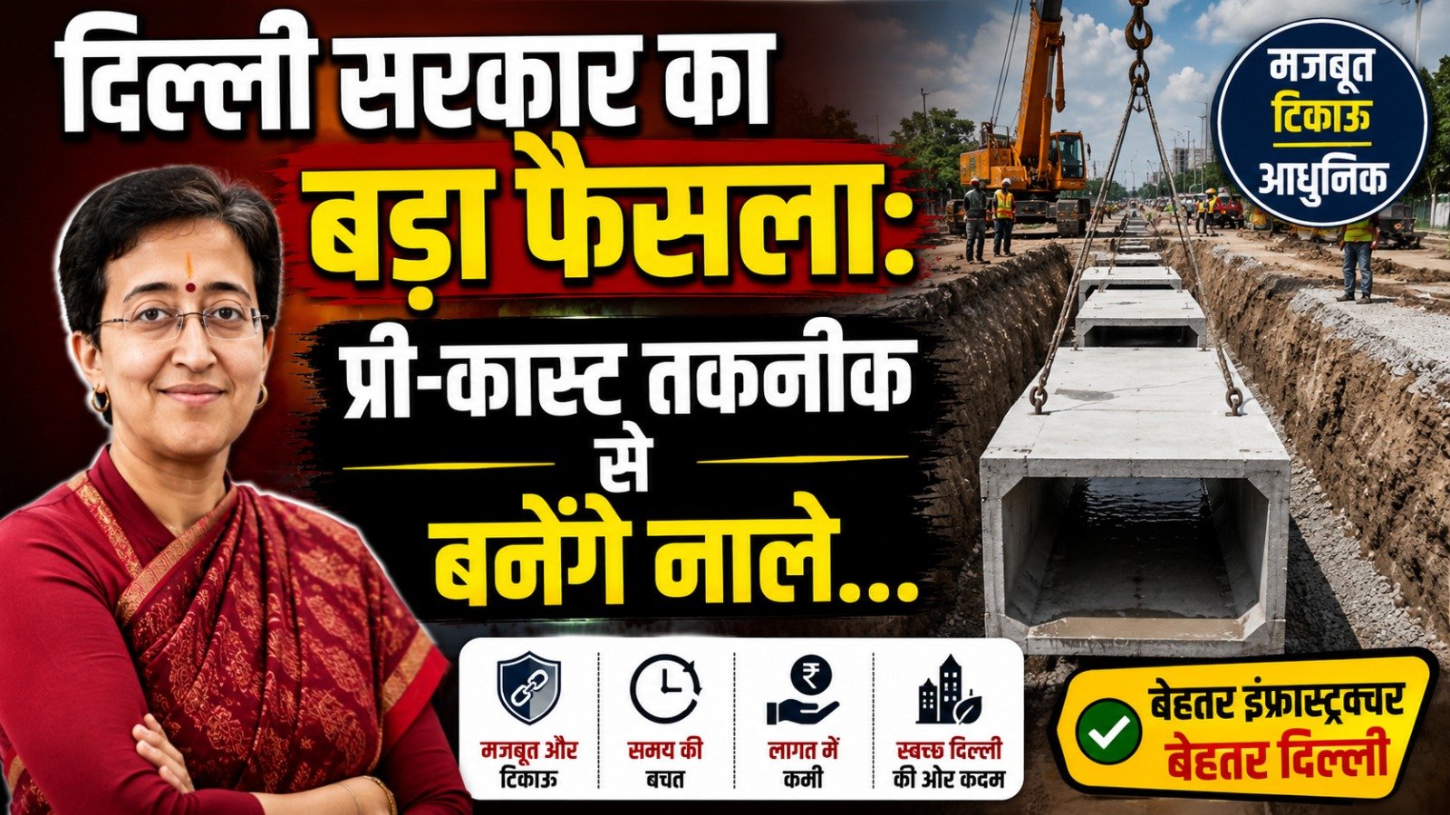 दिल्ली सरकार का बड़ा फैसला: प्री-कास्ट तकनीक से बनेंगे नाले, मानसून से पहले मजबूत होगा ड्रेनेज सिस्टम